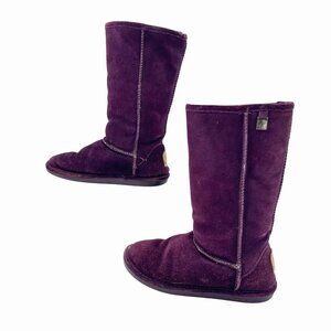 BEARPAW PURPLE SUEDE SHEEPSKIN WOOL MID CALF BOOTS - 7 SHEARLING